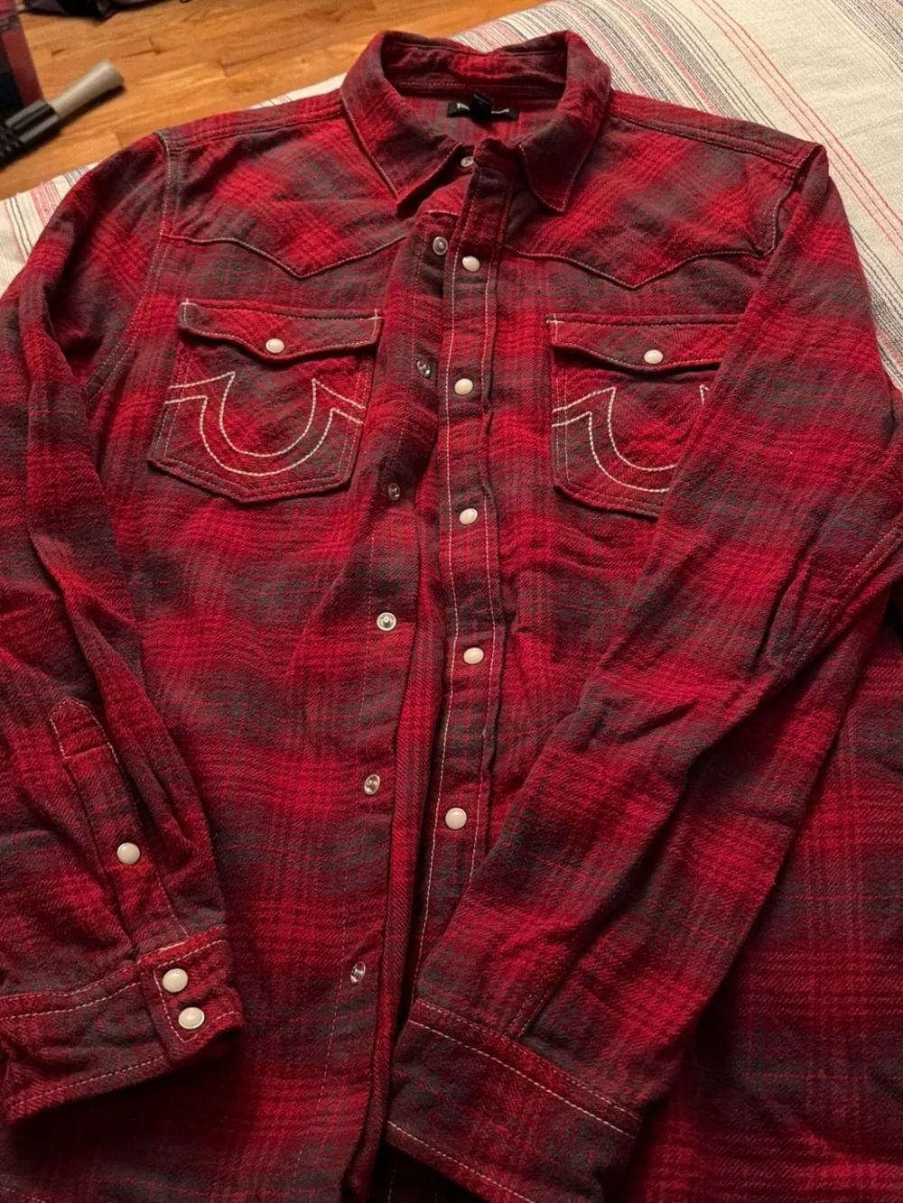 True Religion Red Plaid Button-Front Shirt